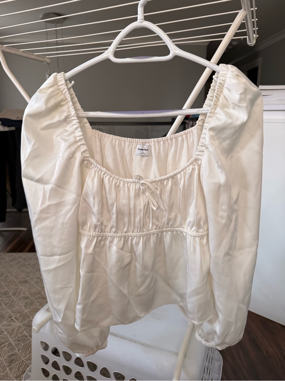 Sunday Best Ivory Satin Peasant Top